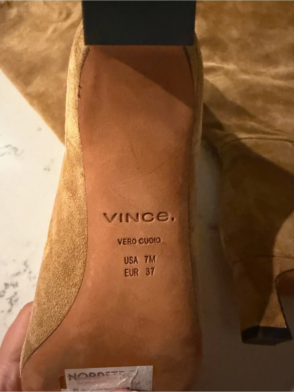 Vince Harlan Tall Suede Boot, Tan light brown Sahara modern minimalist trendy